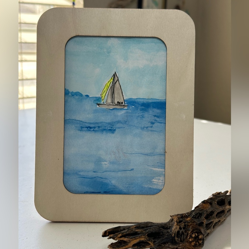 One of a Kind- Framed Nautical Watercolor Print with Yellow Sail - Bexwatercolor